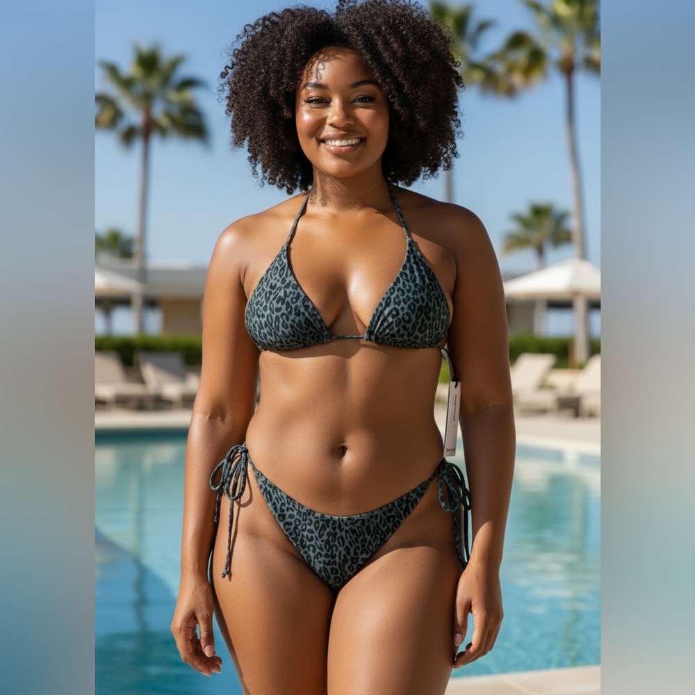 NWT Palm Angels Animal Print Brazilian Bikini Set in 
Green & Black Size XXL